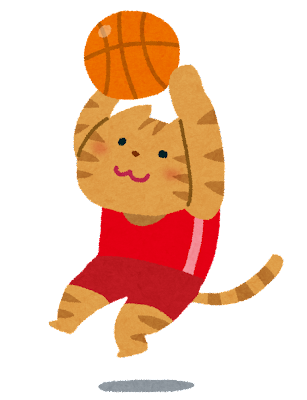 an illustration of a cat playing basketball